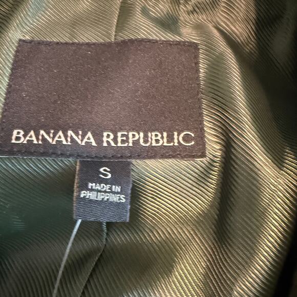 Women's Banana Republic Double Breasted Button Up Tie Waist Green Coat Sz Small - Picture 4 of 9